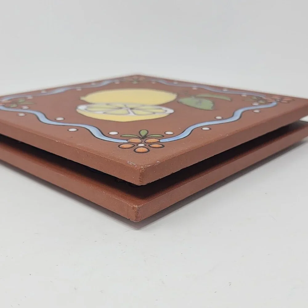 Cleo Teissedre Tile Trivet or Wall Hanging 2 Tiles Kitchen Decor Lemon Peas 6
